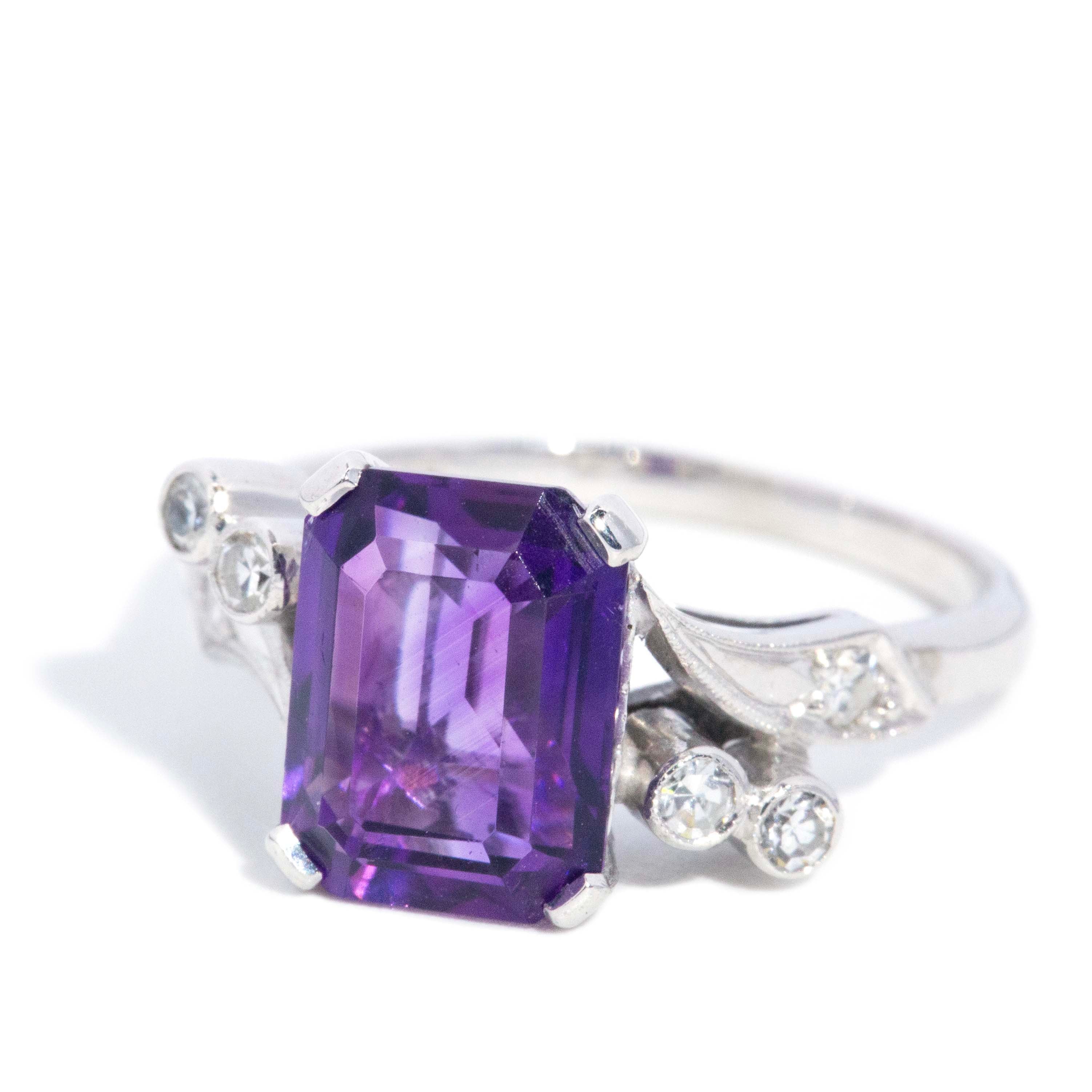 Sereia 1960s Amethyst & Diamond Ring 18ct White Gold Rings Imperial Jewellery 
