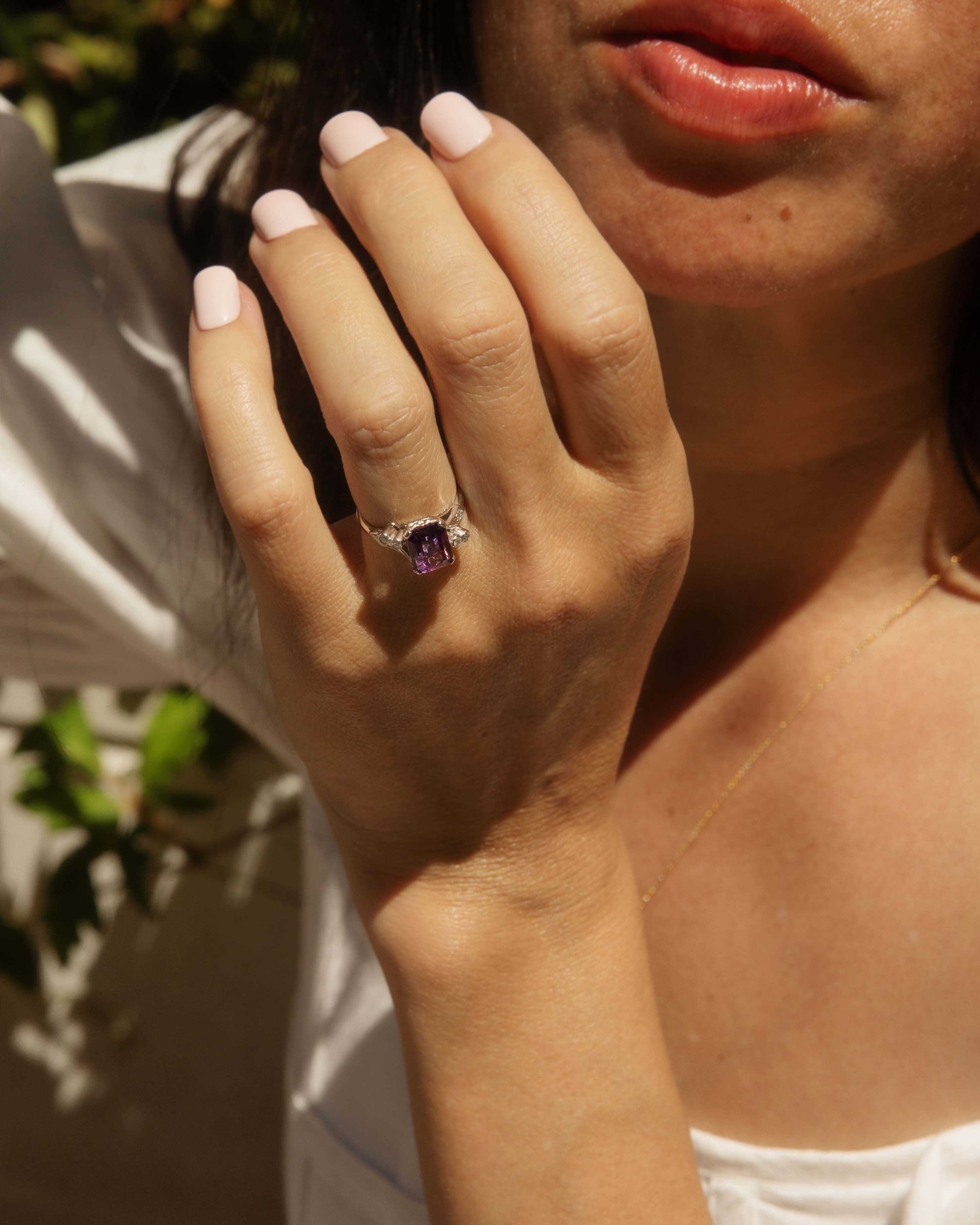 Sereia 1960s Amethyst & Diamond Ring 18ct White Gold Rings Imperial Jewellery 