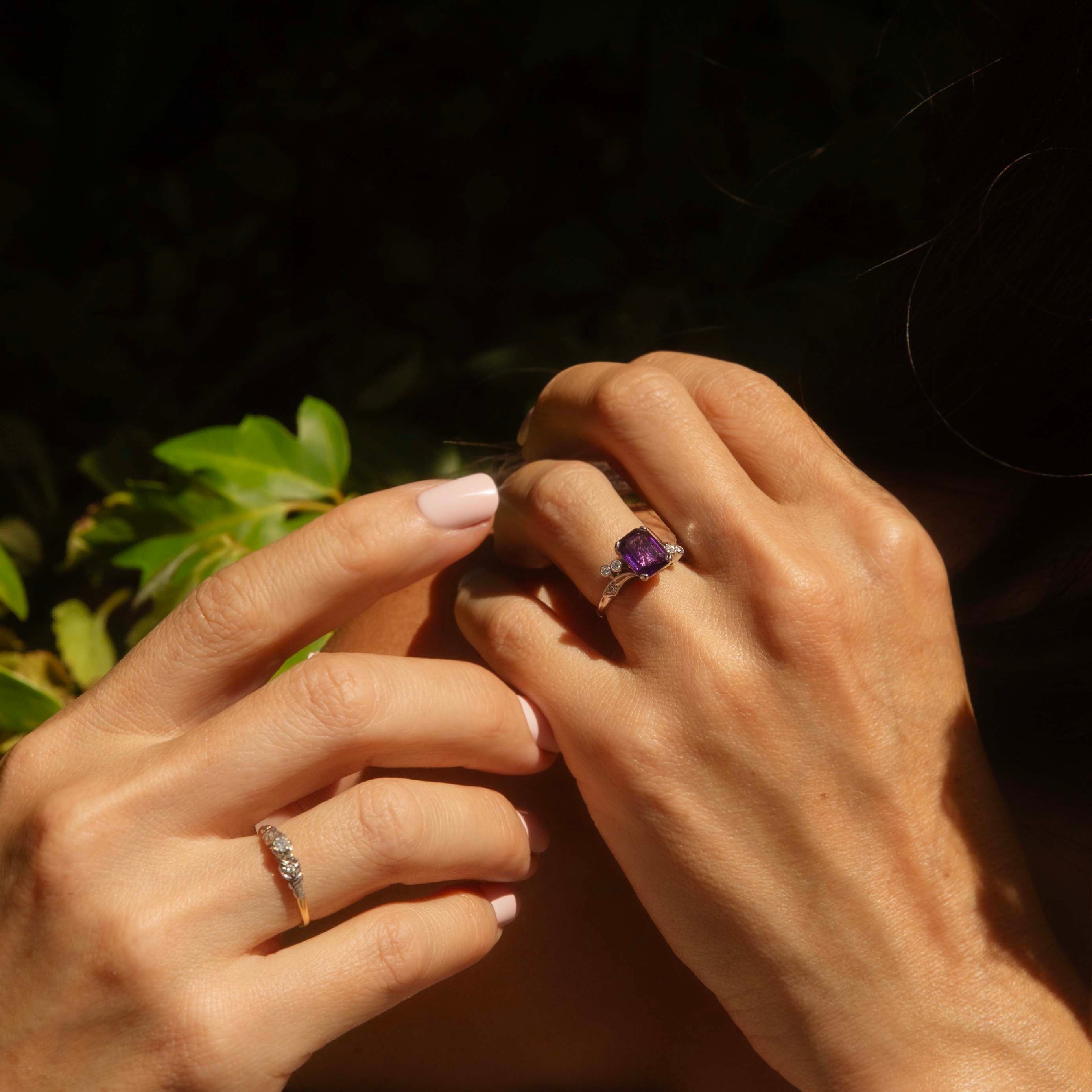 Sereia 1960s Amethyst & Diamond Ring 18ct White Gold Rings Imperial Jewellery 