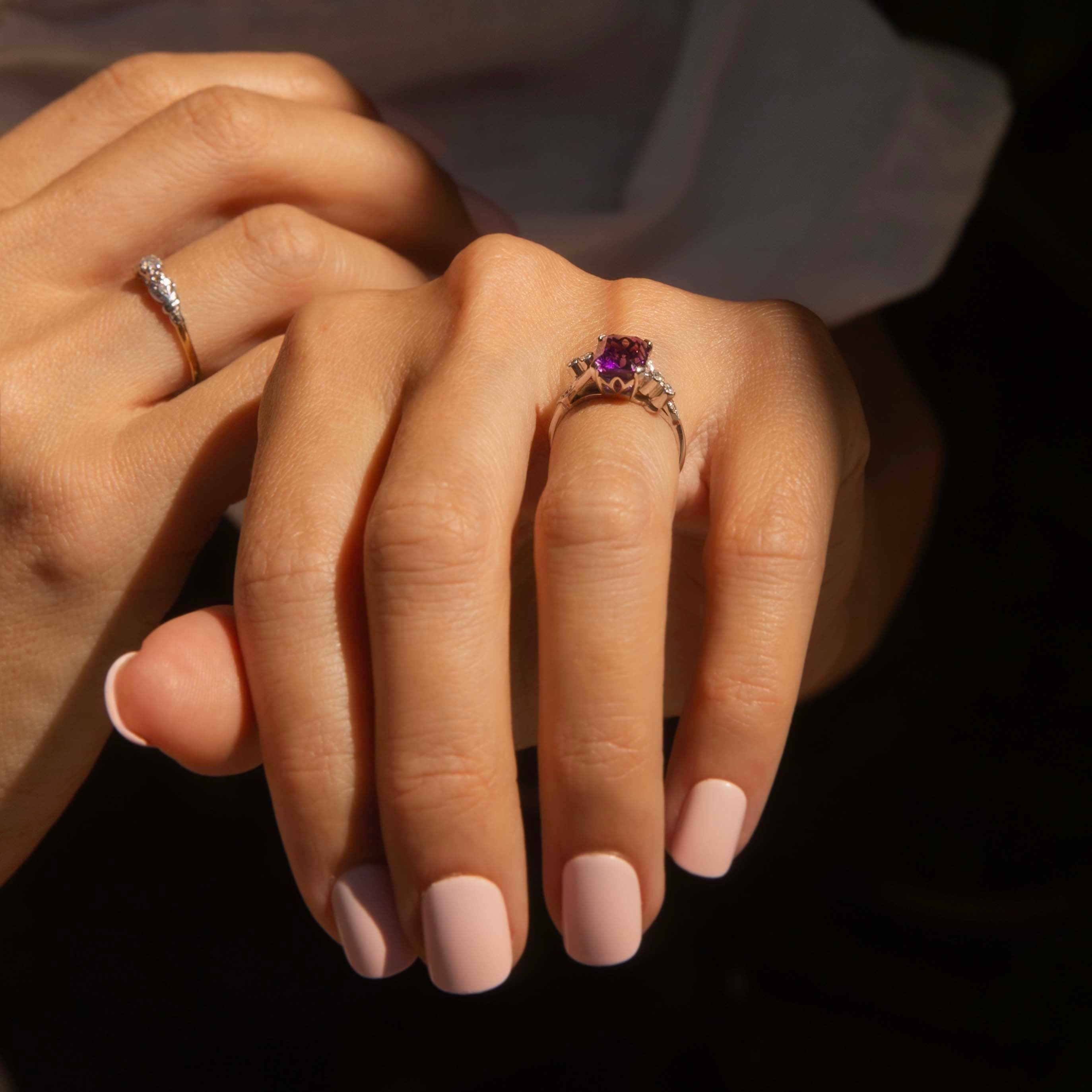 Sereia 1960s Amethyst & Diamond Ring 18ct White Gold Rings Imperial Jewellery 