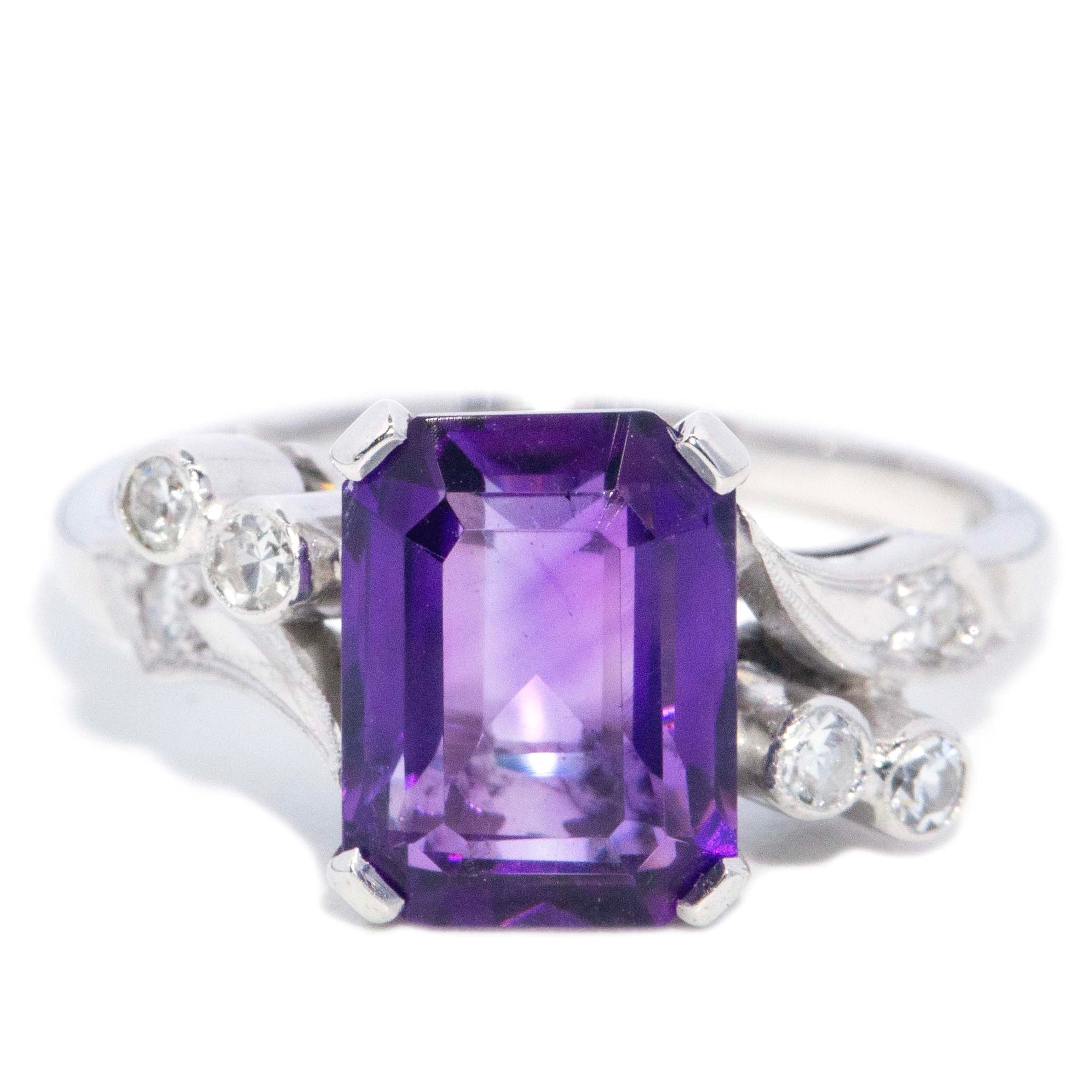 Sereia 1960s Amethyst & Diamond Ring 18ct White Gold Rings Imperial Jewellery 
