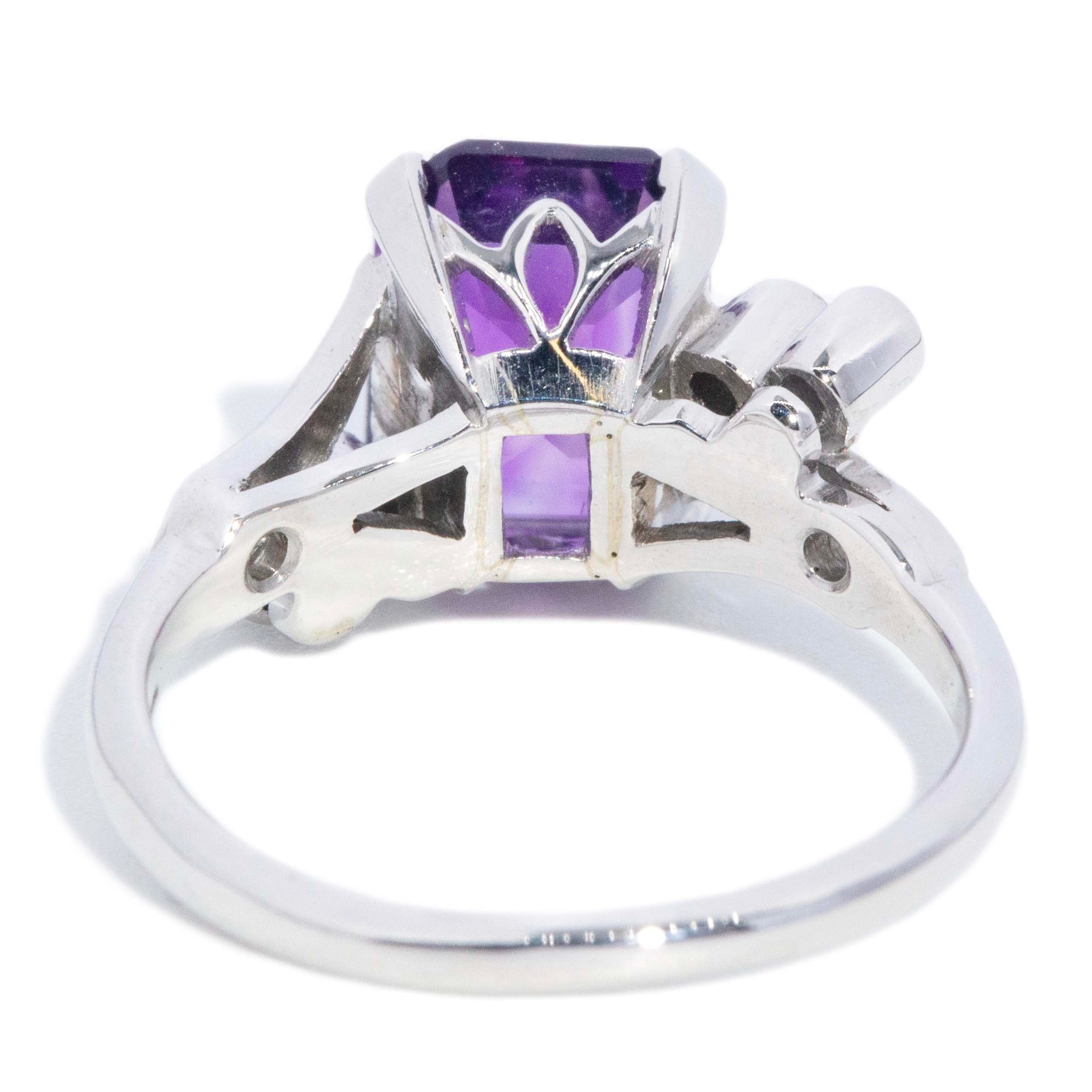Sereia 1960s Amethyst & Diamond Ring 18ct White Gold Rings Imperial Jewellery 