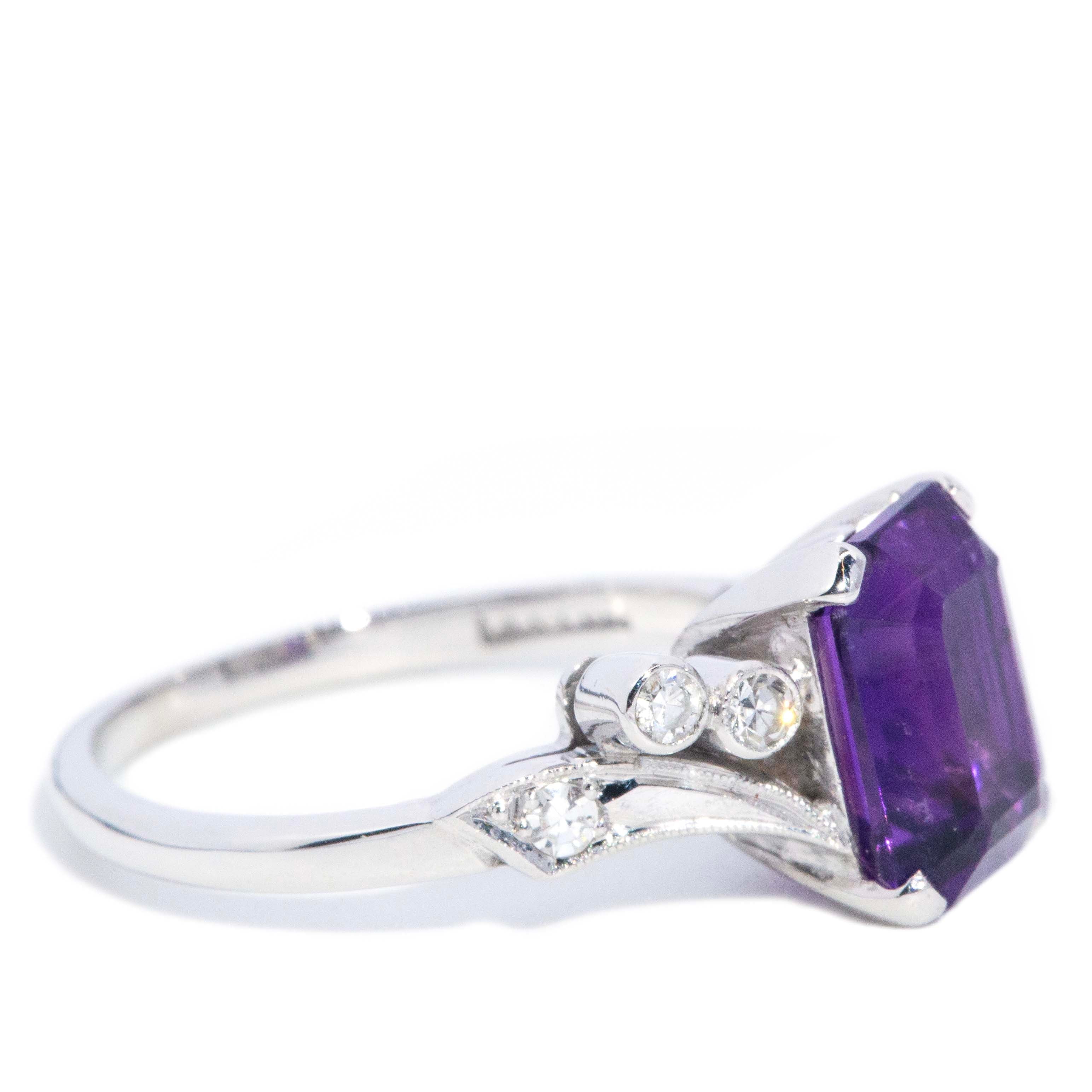 Sereia 1960s Amethyst & Diamond Ring 18ct White Gold Rings Imperial Jewellery 