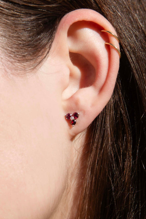 Seren Deep Red Garnet Trilogy Shared Claw Cluster Stud Earrings 9ct White Gold Earrings Imperial Jewellery 