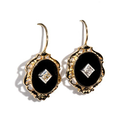 Serena 1990s Onyx & Diamond Drop Earrings 9ct Gold Earrings Imperial Jewellery Imperial Jewellery - Hamilton 