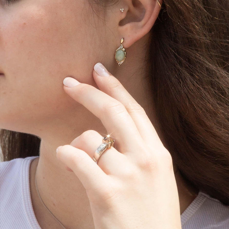 Vintage Circa 1990s Jade & Diamond Drop Earrings 9 Carat Yellow Gold