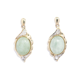 Vintage Circa 1990s Jade & Diamond Drop Earrings 9 Carat Yellow Gold