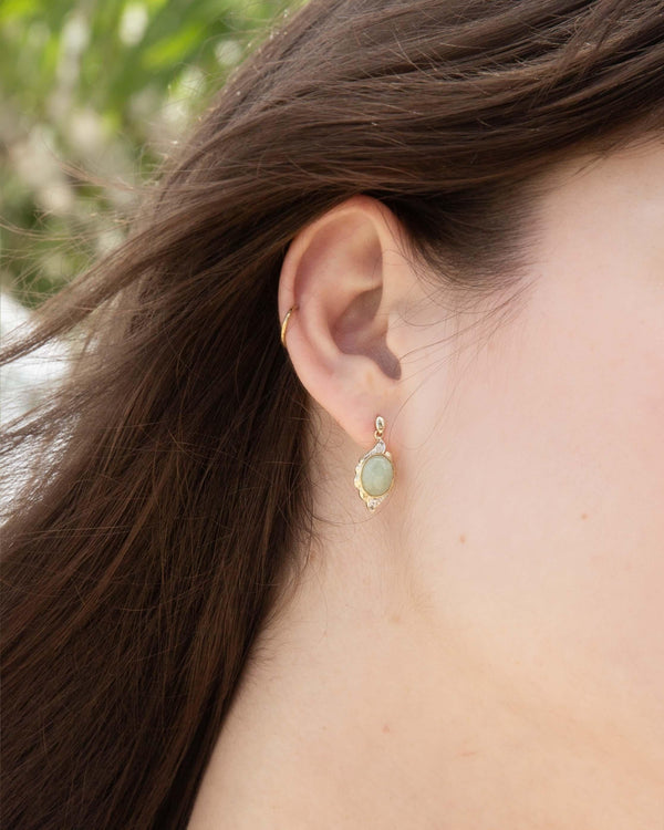 Vintage Circa 1990s Jade & Diamond Drop Earrings 9 Carat Yellow Gold