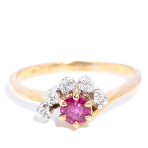 Shelley Ruby & Diamond Cluster Bypass Ring 9ct Gold