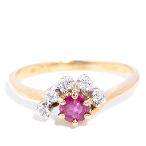 Shelley Ruby & Diamond Cluster Bypass Ring 9ct Gold Rings Imperial Jewellery 