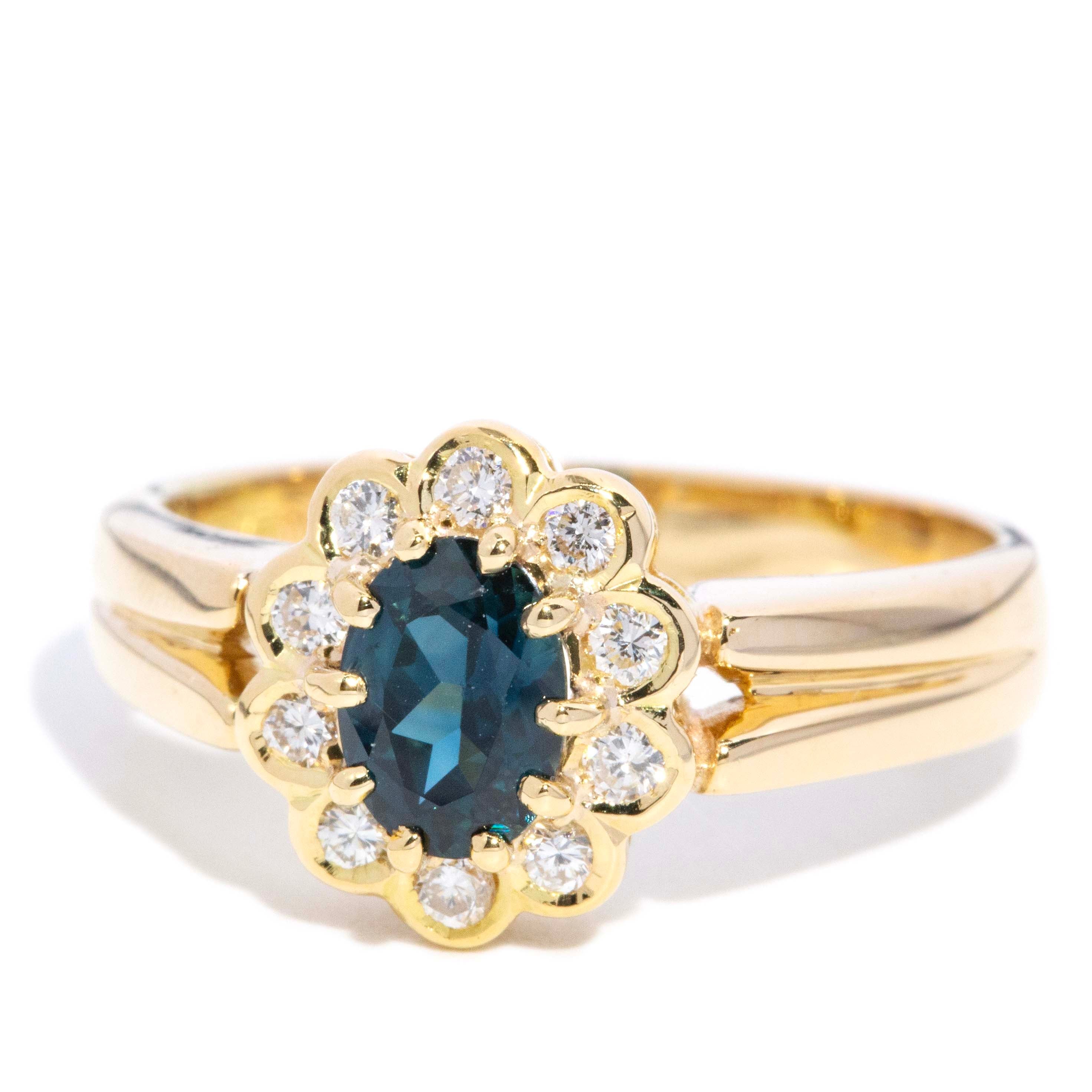Shiloh Sapphire & Diamond Flower Ring 18ct Gold Rings Imperial Jewellery 