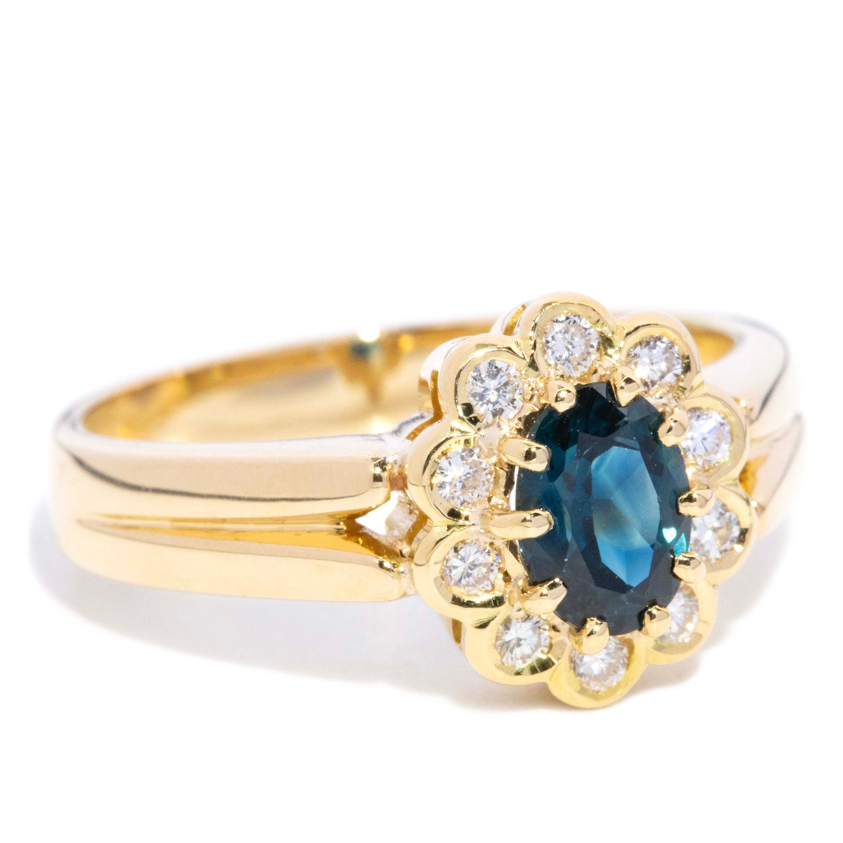 Shiloh Sapphire & Diamond Flower Ring 18ct Gold Rings Imperial Jewellery 
