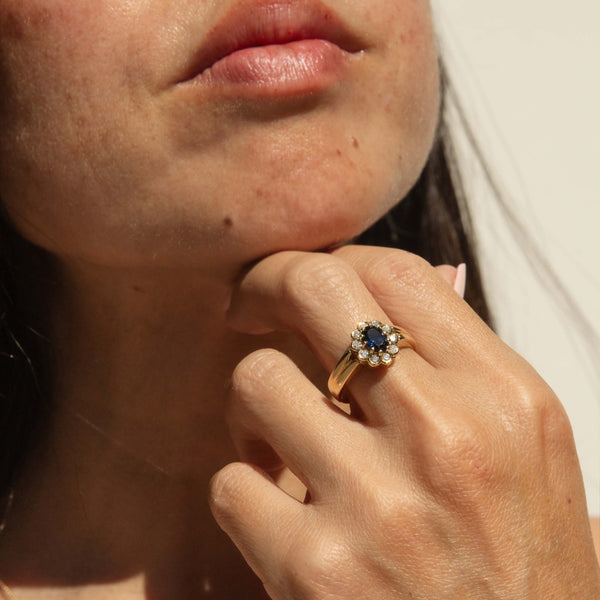 Shiloh Sapphire & Diamond Flower Ring 18ct Gold Rings Imperial Jewellery 