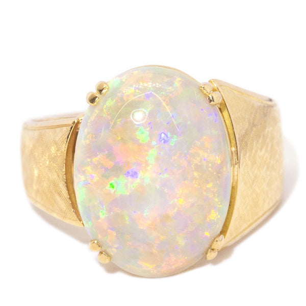 Vintage Circa 1980s Oval Opal Domed Textured Ring 18 Carat Gold