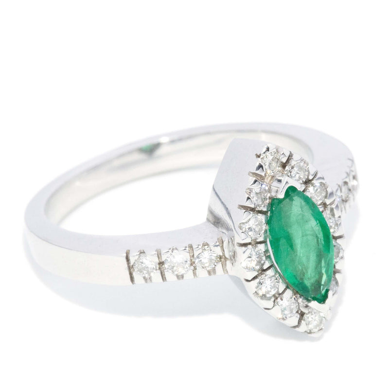 Vintage Circa 1990s Emerald & Diamond Ring 18 Carat White Gold