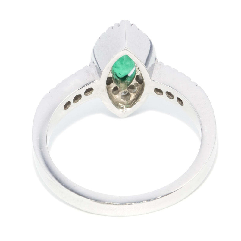 Vintage Circa 1990s Emerald & Diamond Ring 18 Carat White Gold