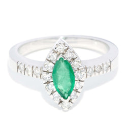 Vintage Circa 1990s Emerald & Diamond Ring 18 Carat White Gold