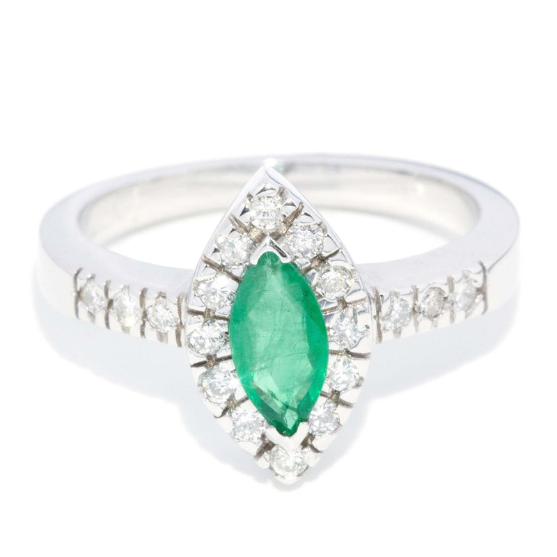 Vintage Circa 1990s Emerald & Diamond Ring 18 Carat White Gold