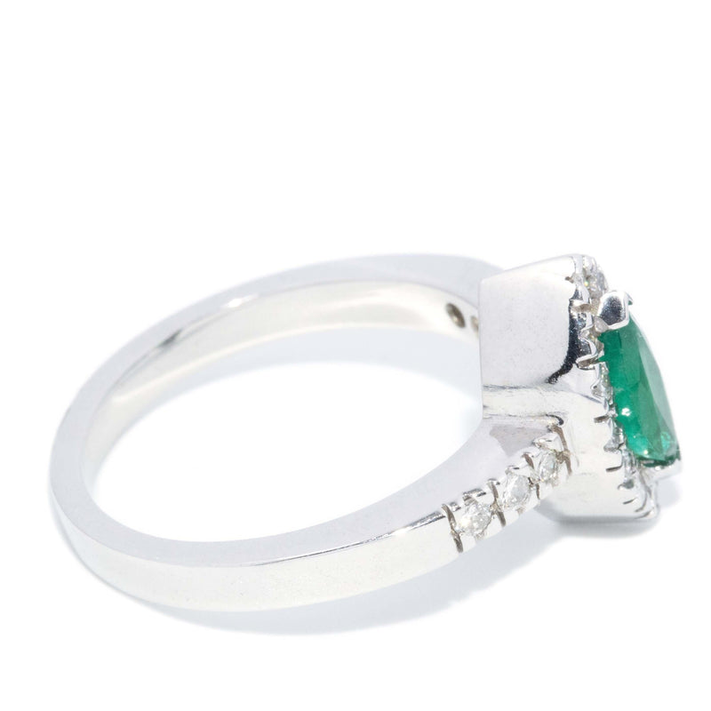 Vintage Circa 1990s Emerald & Diamond Ring 18 Carat White Gold