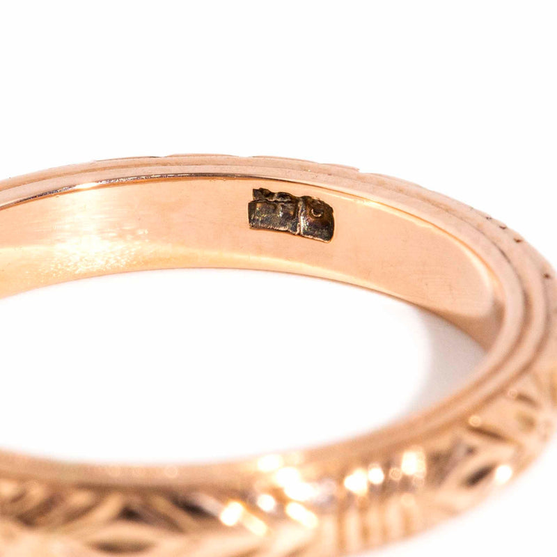 Sif 1950s Hand Engraved Band 9ct Rose Gold Rings Imperial Jewellery 