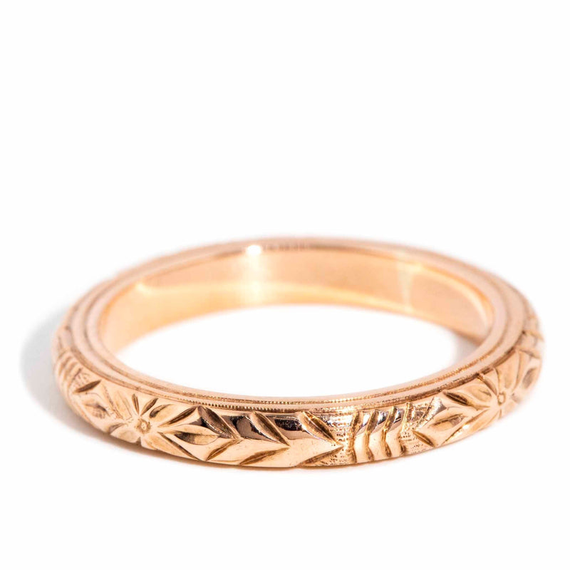 Sif 1950s Hand Engraved Band 9ct Rose Gold Rings Imperial Jewellery 