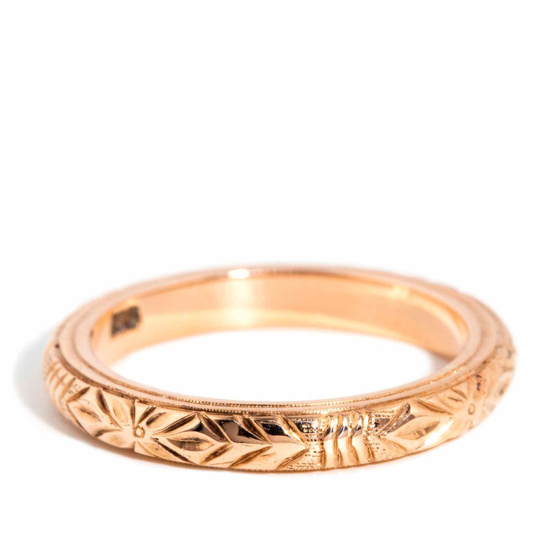 Sif 1950s Hand Engraved Band 9ct Rose Gold Rings Imperial Jewellery 