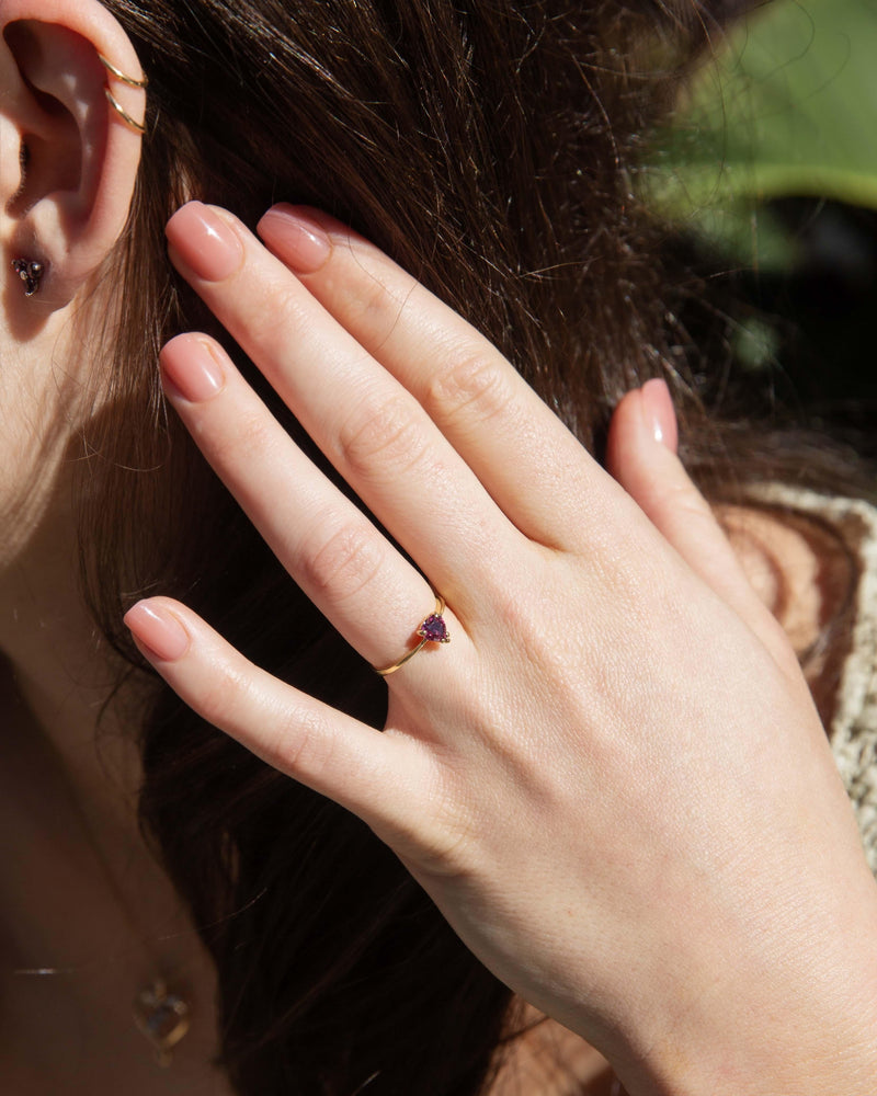 Vintage Circa 1970s Deep Pink Heart Ruby Ring 9 Carat Gold