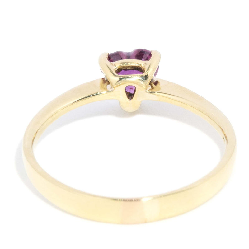Vintage Circa 1970s Deep Pink Heart Ruby Ring 9 Carat Gold