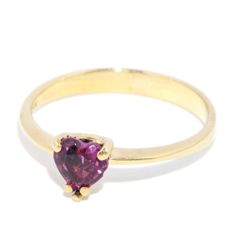 Vintage Circa 1970s Deep Pink Heart Ruby Ring 9 Carat Gold