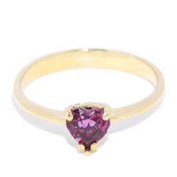 Vintage Circa 1970s Deep Pink Heart Ruby Ring 9 Carat Gold