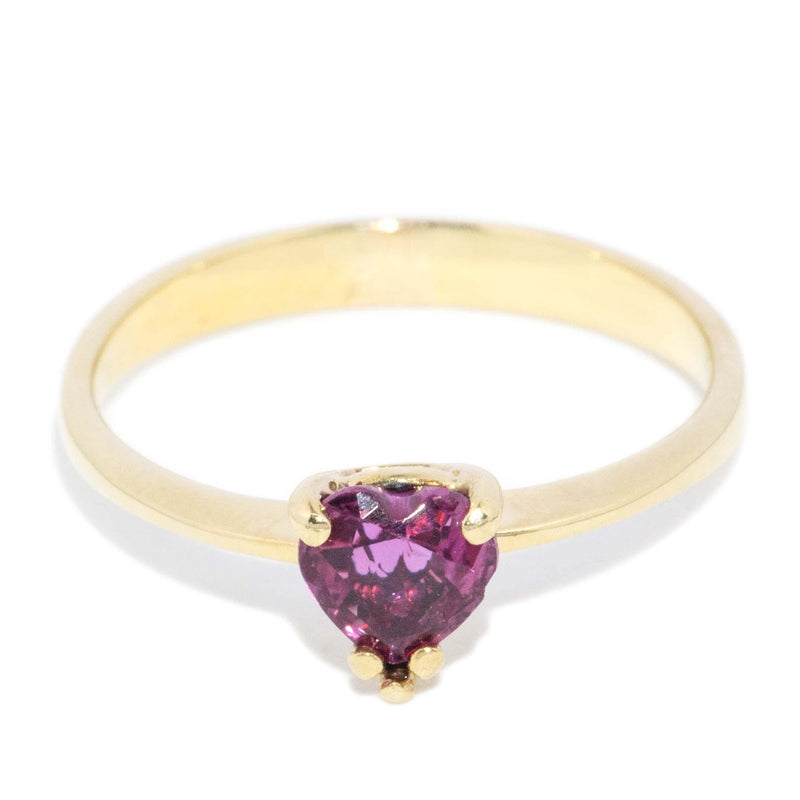 Vintage Circa 1970s Deep Pink Heart Ruby Ring 9 Carat Gold