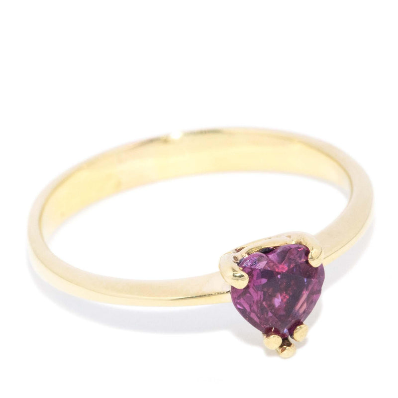 Vintage Circa 1970s Deep Pink Heart Ruby Ring 9 Carat Gold