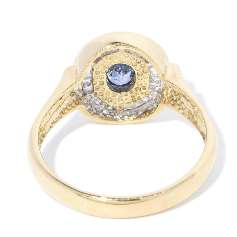 Vintage Circa 1990s Sapphire & Diamond Halo Ring 18 Carat Gold