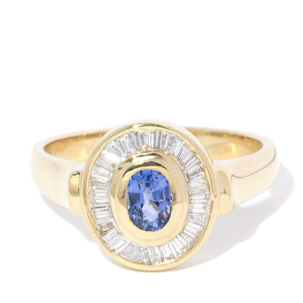 Vintage Circa 1990s Sapphire & Diamond Halo Ring 18 Carat Gold