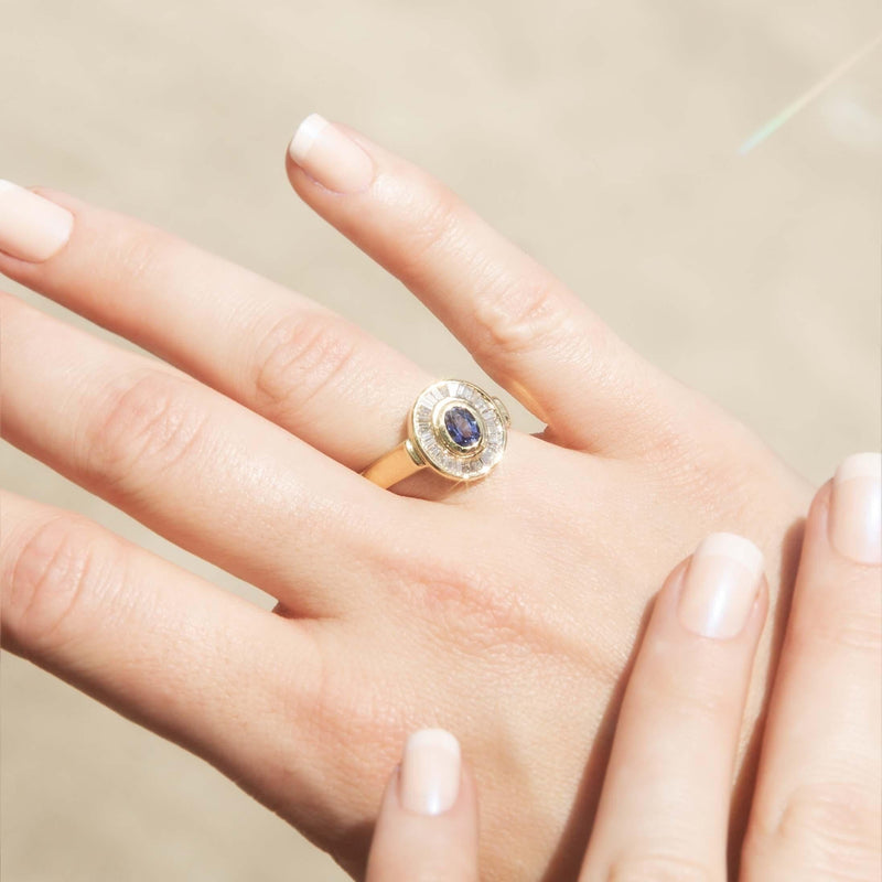 Vintage Circa 1990s Sapphire & Diamond Halo Ring 18 Carat Gold