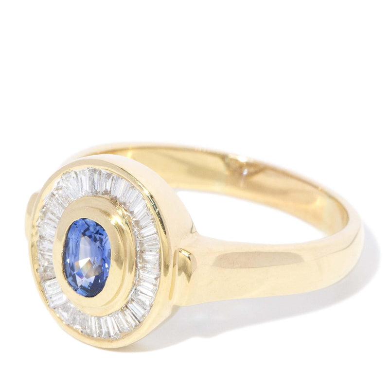 Vintage Circa 1990s Sapphire & Diamond Halo Ring 18 Carat Gold