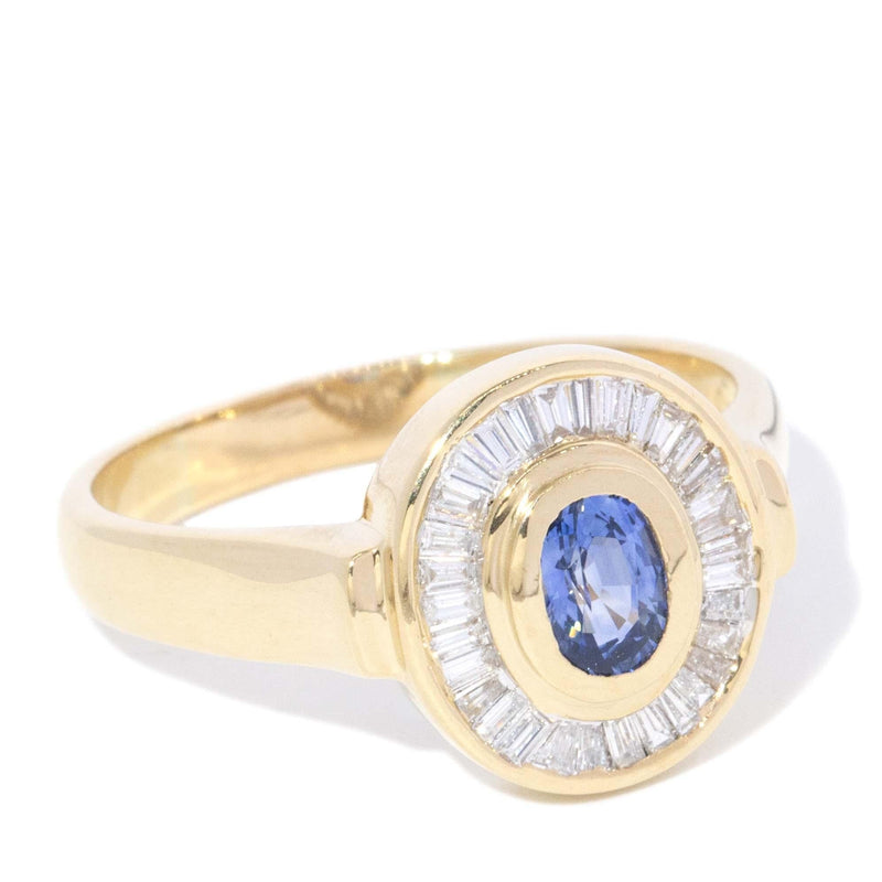 Vintage Circa 1990s Sapphire & Diamond Halo Ring 18 Carat Gold