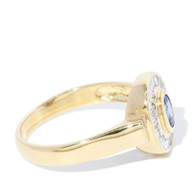 Vintage Circa 1990s Sapphire & Diamond Halo Ring 18 Carat Gold