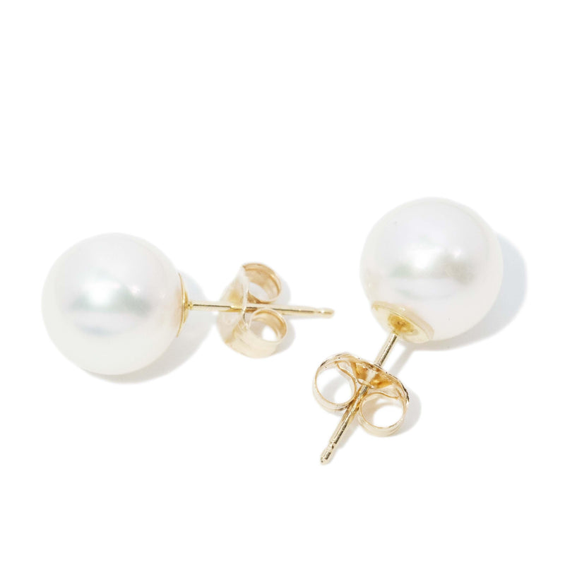 Vintage Circa 1980s Akoya Pearl Stud Earrings 14 Carat Gold