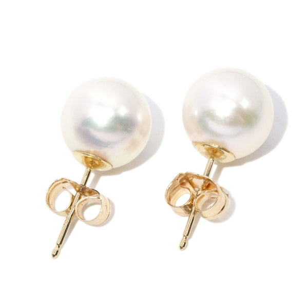 Vintage Circa 1980s Akoya Pearl Stud Earrings 14 Carat Gold
