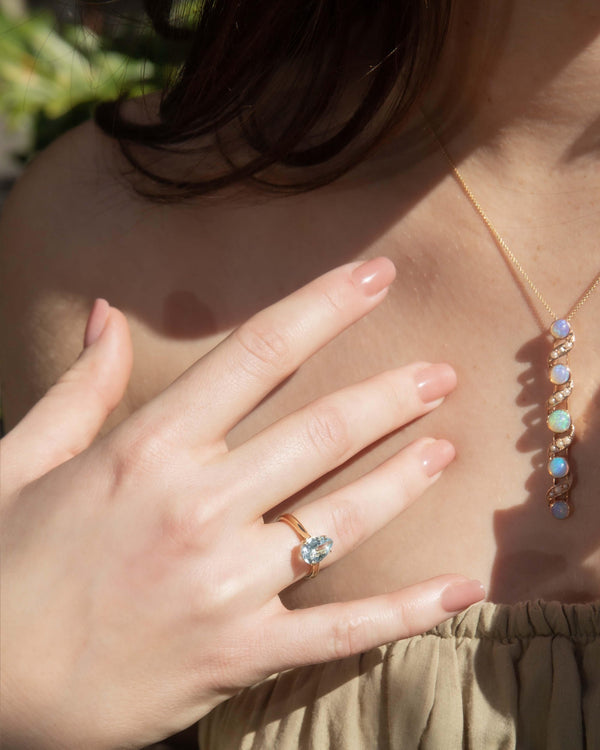 Contemporary Blue Topaz Solitaire Ring in 18 Carat Yellow Gold