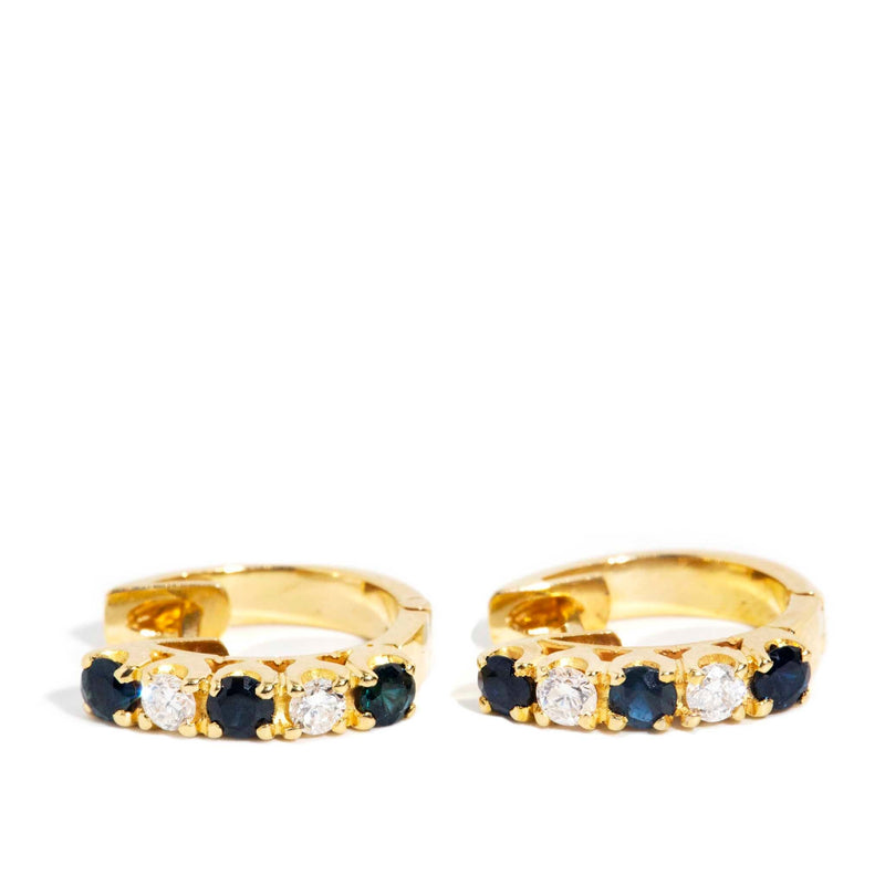 Sita 1990s Diamond & Sapphire Huggies 18ct Gold Earrings Imperial Jewellery 
