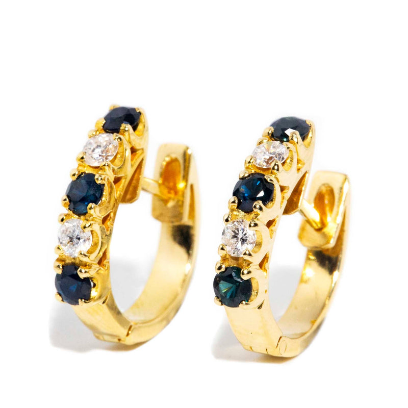 Sita 1990s Diamond & Sapphire Huggies 18ct Gold Earrings Imperial Jewellery 