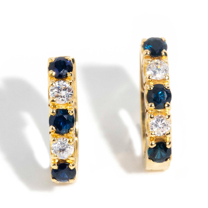 Sita 1990s Diamond & Sapphire Huggies 18ct Gold Earrings Imperial Jewellery Imperial Jewellery - Hamilton 