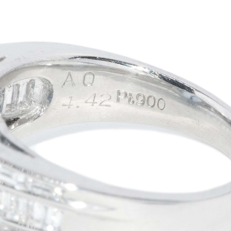 Vintage Circa 1980s Bright Aquamarine & Diamond Platinum Ring