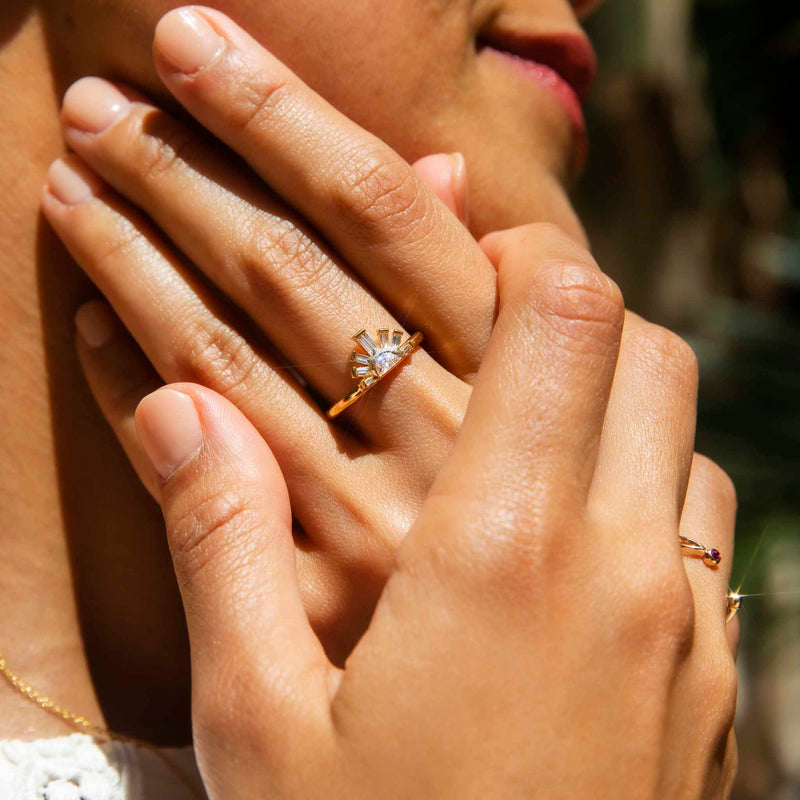 Solace Half Moon & Baguette Diamond Rising Sun Ring 18ct Gold* DRAFT Rings Imperial Jewellery 