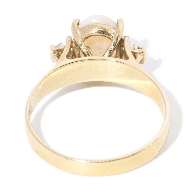 Vintage Circa 1980s Solid Opal & Diamond Ring 9 Carat Yellow Gold