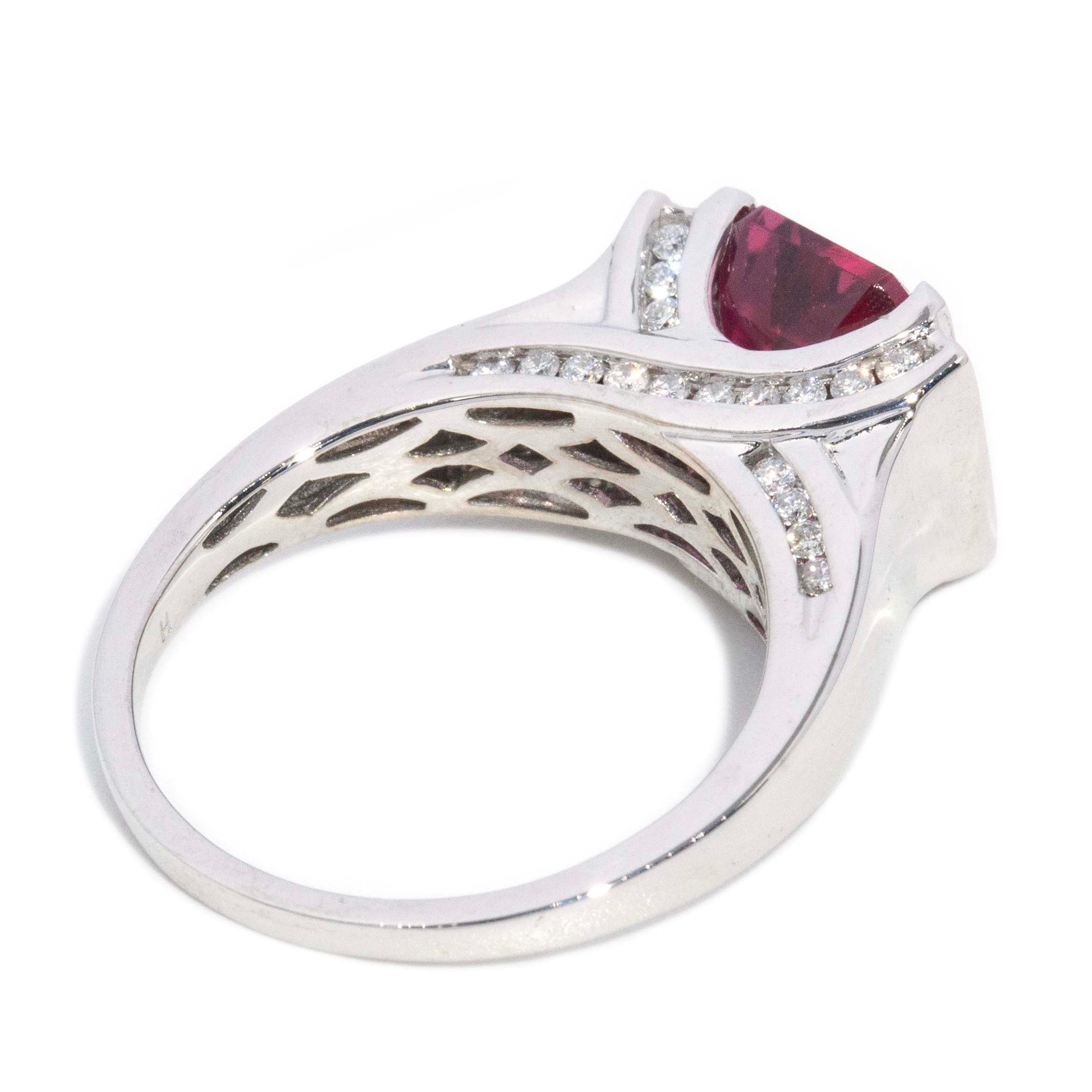 Solina Pink Tourmaline & Diamond Ring 14ct White Gold Rings Imperial Jewellery 