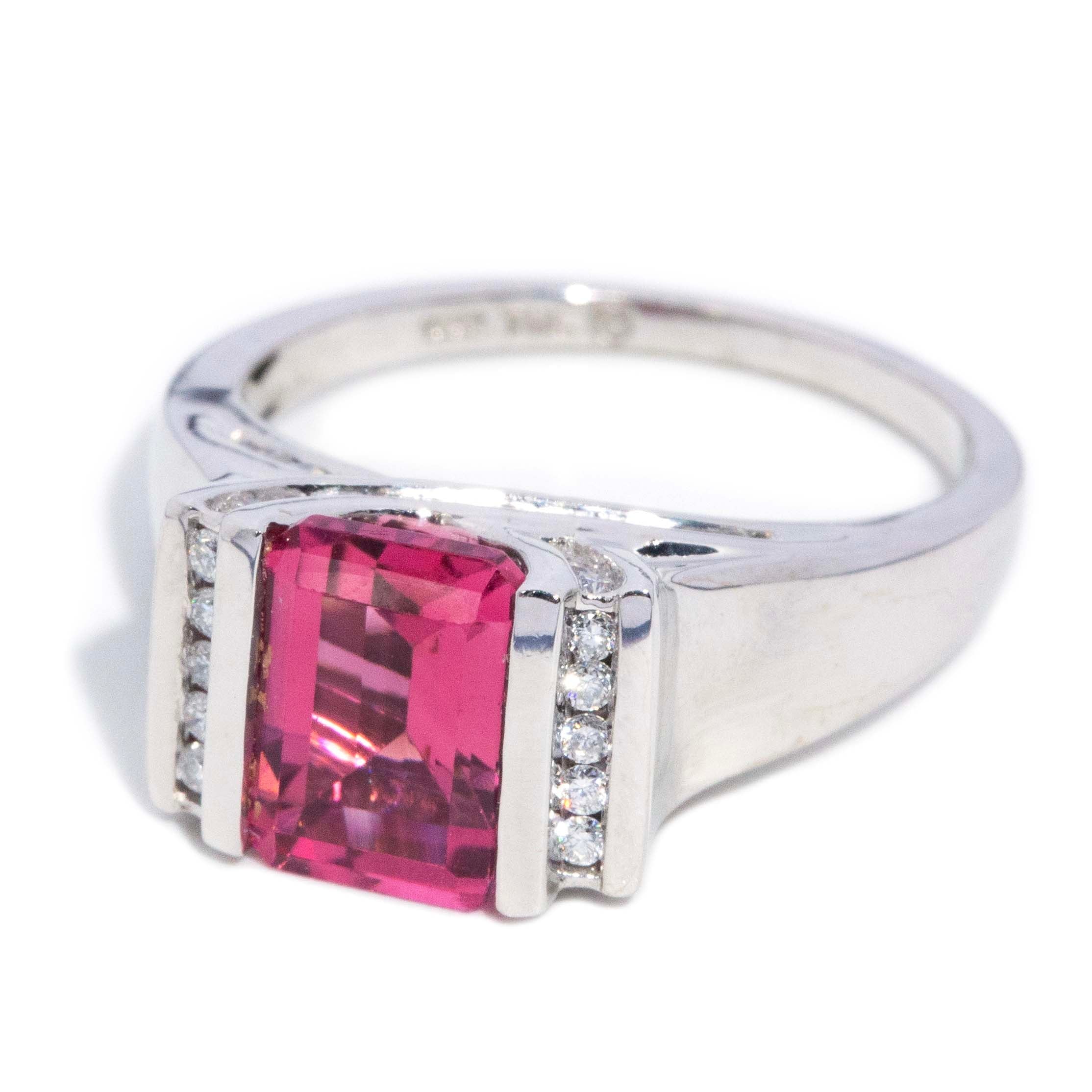 Solina Pink Tourmaline & Diamond Ring 14ct White Gold Rings Imperial Jewellery 