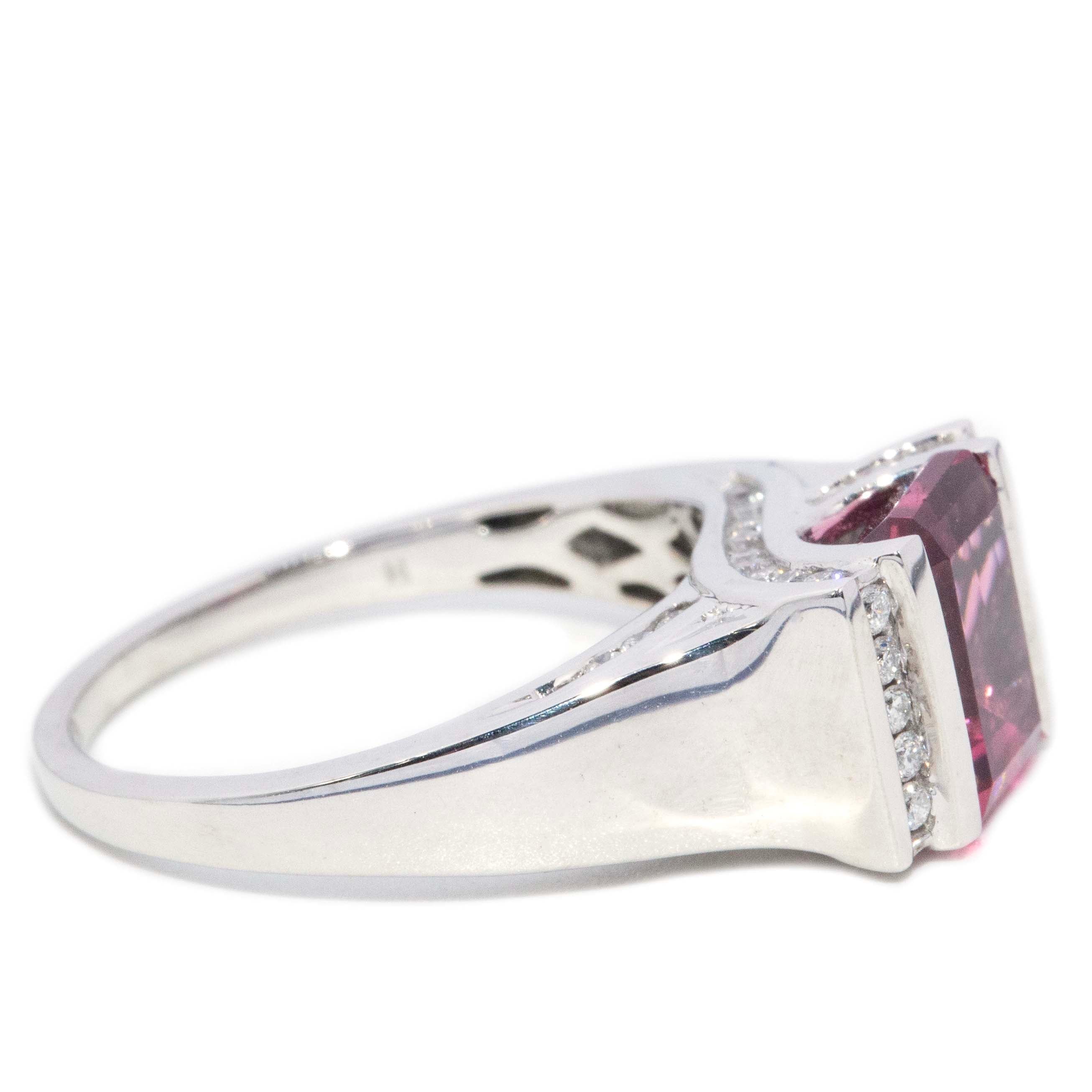 Solina Pink Tourmaline & Diamond Ring 14ct White Gold Rings Imperial Jewellery 